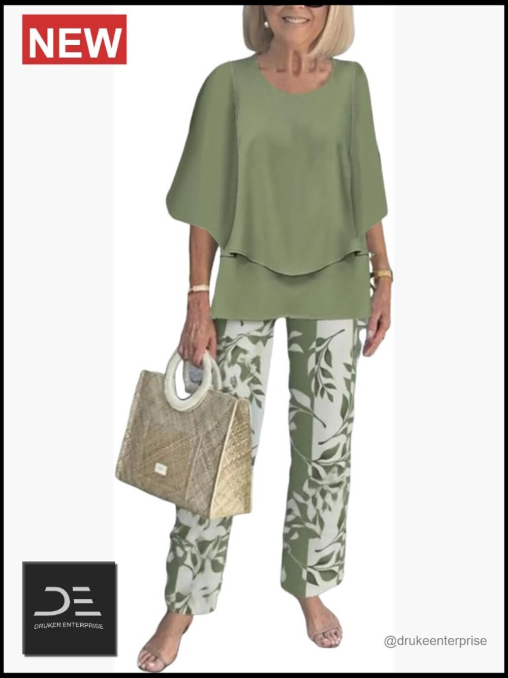 Women's Two Piece Lounge Set - 3/4 Sleeve Top & Wide Leg Pants - Travel Outfit